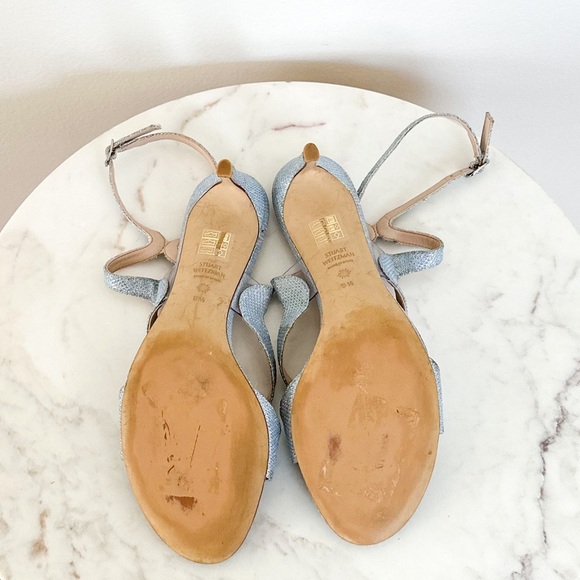 Stuart Weitzman Mariposa 80 Open Toe Sandals Metallic Periwinkle Size 9.5 - Picture 8 of 8